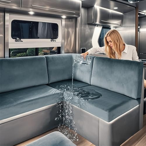 SYLC Wasserdicht Samt Bezüge Für Wohnwagenpolster, rutschfest Ersatzbezug Für Wohnwagen Polster Mit Gummiband Und Schnürung Sofa Sitzkissenbezug (Grey Blue,W 60-90 cm, D 35-45 cm)