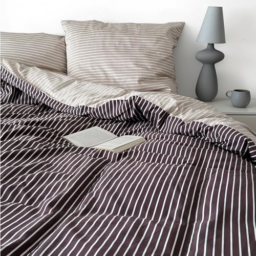 Magano® Luxus Kissenbezug Streifen | Bambus & Baumwolle (Beige/Braun, 40x80 cm)
