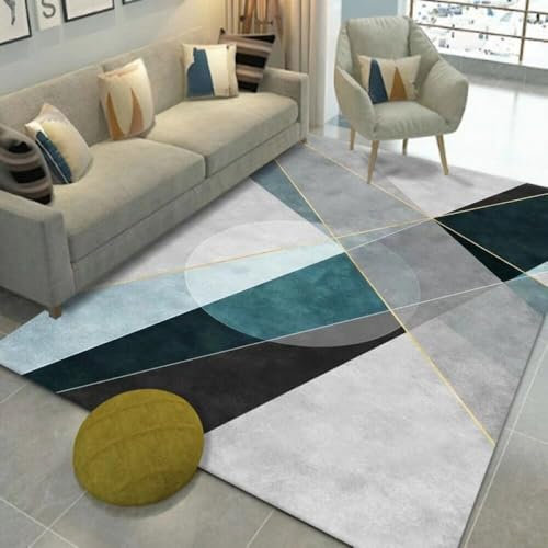 ROSURUG Teppich Antirutsch Wohnzimmer Dekoration 200X300CM Wohnzimmer, Schlafzimmer Teppich, eine Vielzahl von Linien Grafik Kombination Design, leicht zu pflegen Außenteppich Bedroom Rug blau