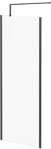 Wholesale Domestic Colore 8mm Fluted Glass Matt Black 1850mm x 800mm Walk In Shower Screen including Wall Channel with End Profile and Support Bar