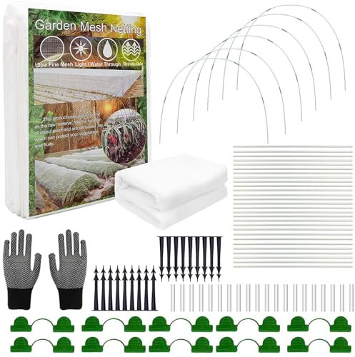 30Pcs Pflanztunnel Bögen,3X15m Insektenschutznetz,Folientunnel für Hochbeet,Gemüsenetz Garten,Pflanzenschutznetz,Netz für Pflanzen Gemüse,Gartennetz Insektennetz für Beschützen Gemüse Obst