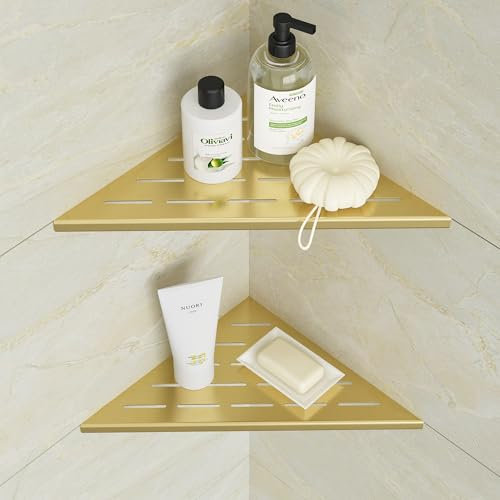 Neodrain Lot de 2 étagères d'angle en acier inoxydable - Doré - Pour salle de bain, cuisine