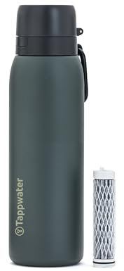 Tappwater BottlePro Adventure - Bouteille d'eau thermique 750ml avec filtre, éliminant 99,99% des agents pathogènes. Purificateur d'eau non potable, réutilisable en acier inoxydable sans BPA.