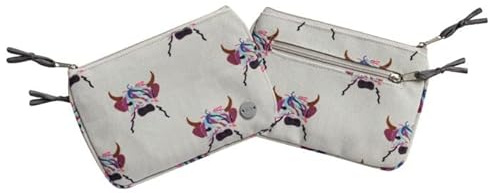 Earth Squared - Fair Trade - Animal Print Canvas Cotton Juliet Purse Cute Pouch with Two Zipped Compartments (Cow Canvas)