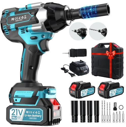 sukaudiz Pistola De Impacto Bateria 1000 Nm, Atornillador De Impacto Con 2 Baterías De 4000 Mah, Motor Sin Escobillas, Cargador Rápido, 4 Brocas, 4 Puntas De Destornillador Corldless Impact Wrench