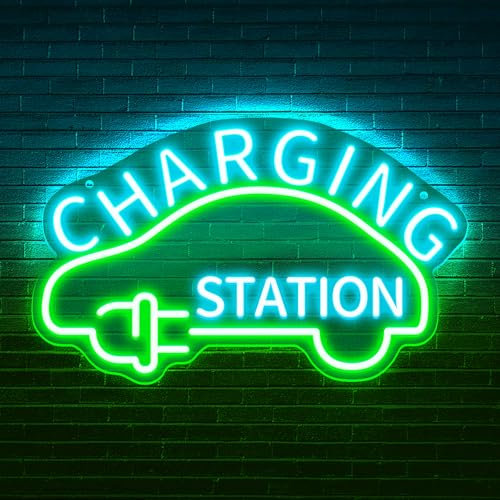 Señal de neón de la estación de carga del coche -USB Powered Wall Sign para la publicidad de la estación de carga de la luz de para la tienda de vehículos eléctricos Wall Dimmable Decor5V 14.57*9.06