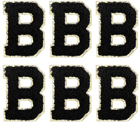 sourcing map Chenille Letter Patches 2.2 Self Adhesive Letter B Stick on Embroidered Patch Sew on Letter Stickers Applique for Repairing Clothing Jeans Shoes Hats DIY(Black, Pack of 6)