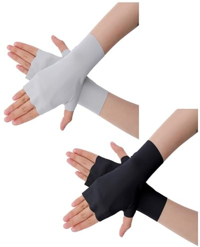 Bremorou 2 Pairs Fingerless Gloves Sun Gloves Uv Protection Cooling Wrist Length Cotton Sun Block Driving Unisex Cashmere Warm Knit Fingerless For Women Men