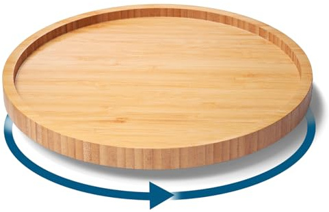 VERTORGAN Lazy Susan Bamboo Organizer for Kitchen,Cabinet,Small(Natural) | 360 Rotating Turntable,Spice Rack,Serving Tray,Pantry Vanity Organizer,Countertop Space-Saver