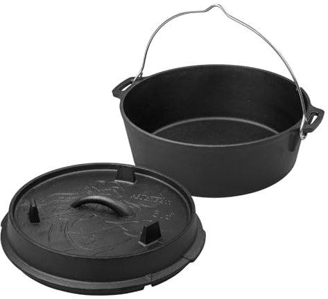 Feuergott Dutch Oven 3,5L ohne Füße – Gusseisen Schmortopf für Brot, Backofen, Herd, Induktion, BBQ – Familiengröße für Schmorgerichte, Braten, Eintopf, Auflauf, Brötchen, Grill, Kochen, Camping
