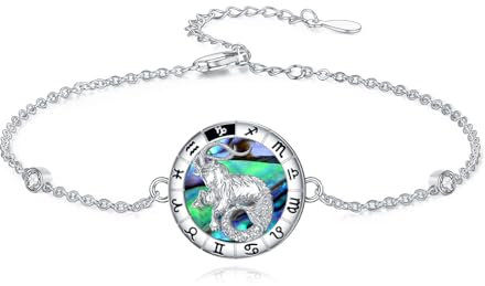 enjoylifecreative Damen Sternzeichen Steinbock Armband 925er Sterling Silber Capricorn Horoskop Abalone Muschel Armkette Sternbild Astrologie Geburtstag Schmuck Geschenke für Frauen Mädchen