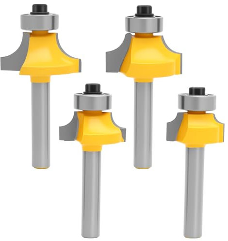 4Pcs Roundover Router Bit Set 1/4'' Shank Edge Router Bit Tungsten Steel Corner Rounding Mill Bit 1/8'' 3/16'' 5/16'' 1/4'' Radius for Wood