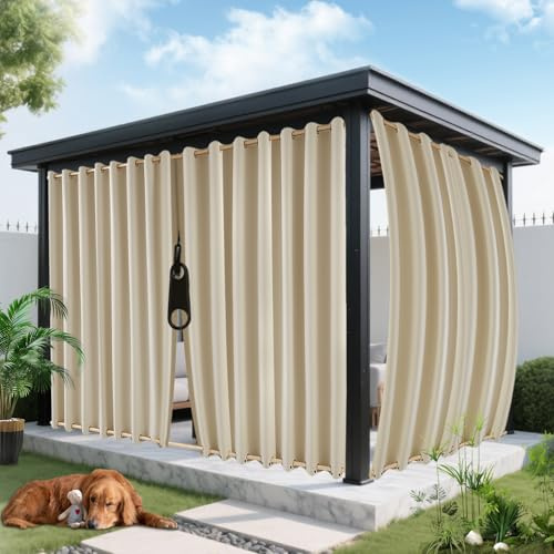 ROFASVCO Outdoor-Vorhänge für Terrasse, wasserdicht, Reißverschluss-Design, 2 Paneele, Privatsphäre, wetterfest, Verdunkelungsvorhang oben und unten, Ösen, Außenvorhänge für Veranda, Pavillon, Pergola