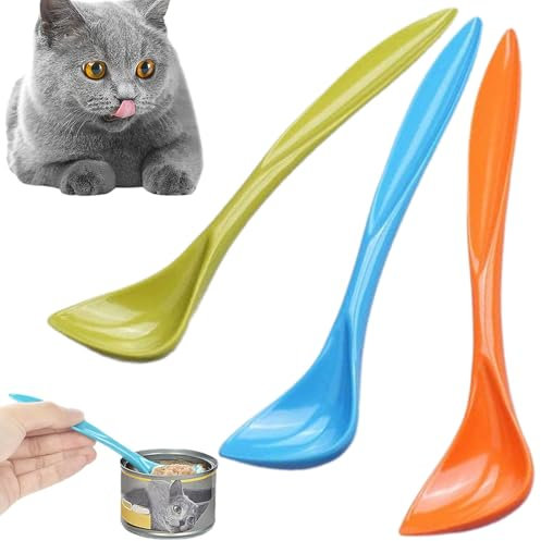 3 Pcs Color pet Food Spoon Set, Special Curved Design with Long Handle, pet Food can Spoon, Dog and cat Food Spoon, Suitable for Feeding Wet and Dry Food to Cats and Dogs