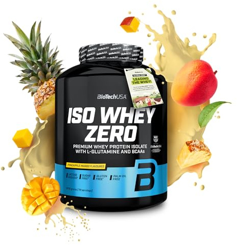 BioTechUSA Iso Whey Zero | Molkenprotein-Isolat mit hohem Proteingehalt | Mit BCAA & Glutamin | Laktosereduziert, Zuckerfrei, Glutenfrei | 21 g Eiweiß pro Portion | 1816g, Ananas-Mango