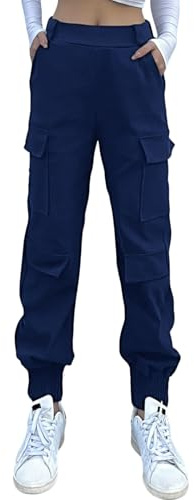 Nuofengkudu Haremshose Cargohose Damen Jogginghose Stretch High Waist 4 Taschen Cargo Hosen Y2k Jogger Track Pants Gothic Vintage Arbeitshose Streetwear Outdoorhose