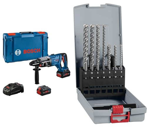 Bosch Professional 18V System Akku-Bohrhammer GBH 18V-28 D + 7x PRO SDS plus-5X Hammerbohrer-Set (für Beton, Kalk- und Sandsteine, Ø 5-12 mm, Professional Zubehör)