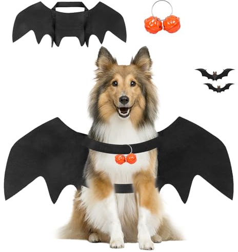 Katzen Halloween kostüm Hund Fledermaus flügel,Fledermausflügel Hund,Halloween Fledermauses Hundekostüm,Einstellbar Hunds Fledermauses Flügel,Cosplay Dekoration Halloweenes Haustier Kostüm