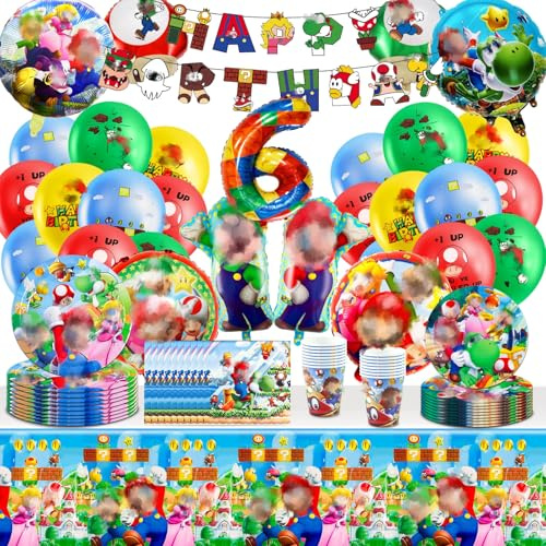 Geburtstagsdeko mla6 81PCS Pappteller Kindergeburtstag Geburtstag Deko, 4 5 6 7 Jahre altPartygeschirr Geburtstagsdeko Set, Teller Servietten Tischdecke Set Partygeschirr Geburtstag Kindergeburtstag