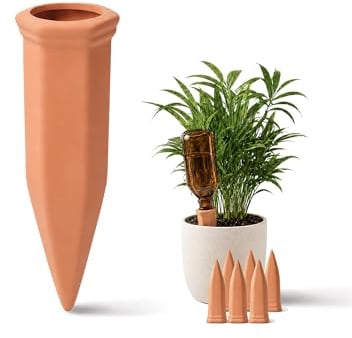Bamworld Riego Automatico Macetas con Conos de Terracota 6 Unidades Autorriego para Macetas Sistema de Riego Plantas Vacaciones Interior Exterior Balcon Jardin Terraza
