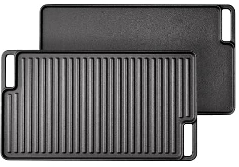 Taylor & Brown Reversible Cast Iron Griddle Pan | Pre-Seasoned Non-Stick BBQ Griddle Grill with Integrated Handles | Suitable for Oven Safe, Induction, Gas Hob | Cooking, Flat & Ridged Surfaces
