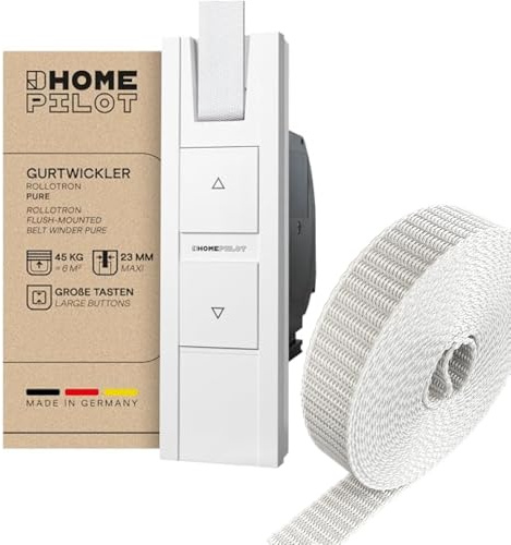 Home Pilot Rollladen Set: RolloTron pure elektrischer Gurtwickler + Gurtband zum Austausch (23 mm breit, 6 m lang; Farbe: grau)