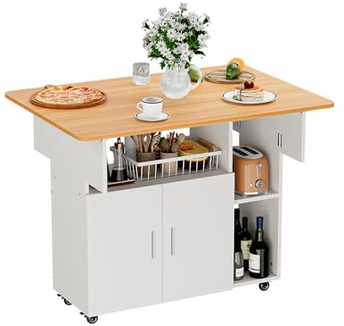 Ztexkee Mobiler Klapptisch Klappbarer Esstisch auf Rädern Klapptisch Mobiler Esstisch für kleine Räume Esszimmer Küche (Weiß und Eiche, 100x70x78 cm)