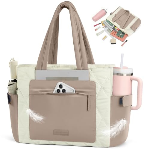 RAINSMORE Shopper Tasche Damen Groß Puffer Tasche Leicht Gesteppt 15,6 Zoll Laptoptasche Arbeitstasche mit 15 Fächern für Büro, Lehrer, Uni, Schule & Reisen, Wasserabweisend