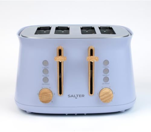 Salter Malmö 4-Slice Toaster – Extra Wide Slots for Thick Bread & Bagels, 6 Browning Levels, Defrost, Reheat, Cancel & High-Lift Eject, Removable Crumb Tray, Nordic Design, 1630 W, Blue