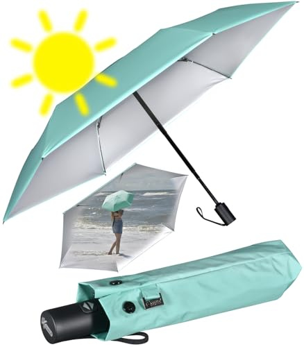 iX-brella Mini Sonnen-Regenschirm mit Auf-Zu-Automatik mit UV- und Hitzeschutz - Silver Coating - Mint