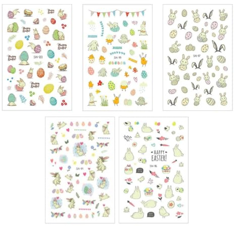 TEHAUX 5 Blätter Leuchtender Nagelaufkleber Nagelsticker Selbstklebend Papier Wasserfest 5 Blatt Ostermotiv für Acrylnägel und Nagellack