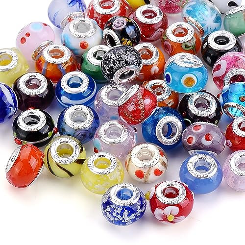 eART Juego de cuentas de cristal de Murano, espaciador de ajuste, para pulseras europeas, 100 unidades