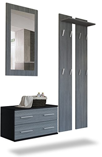Vladon Garderobenset Garderobe Kioto, Made in Germany, Korpus in Schwarz matt/Front in Avola-Anthrazit