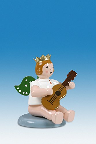 Rudolphs Schatzkiste Holzfigur Engel sitzend mit Gitarre und Krone Höhe 6cm Engelmusikanten sitzend mit Gitarre und Krone Holzengel Instrument Seiffen Erzgebirge Figur Dekoration Holzfiguren