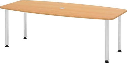 Bümö Konferenztisch oval 220x103 cm großer Besprechungstisch in Buche, Besprechungstisch mit Chromfüßen, Meetingtisch für 8 Personen, XXL-Tisch für Besprechungsraum & Meeting