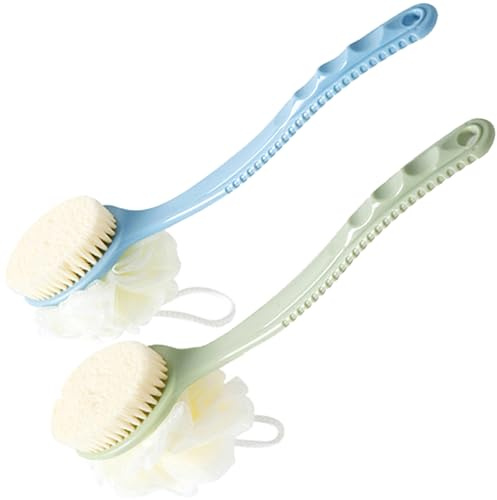 AARAINBOW Bath Body Brush Long Handled Sponge, 2 Packs Back Loofah Scrubber, Back Brush Long Handle for Shower, Exfoliating Shower Brush Loofah Bath Sponge for Women Men Elderly (Blue+Green)