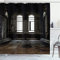 ABAKUHAUS industriell Duschvorhang, Wrecked Walls, Stoffliches Gewebe Badezimmerdekorationsset mit Haken, 175 x 180 cm, Dunkelbraun Weiß