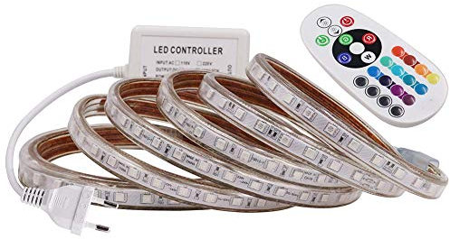 Xunata - Kit di strisce LED RGB, impermeabili IP67, telecomando a 24 pulsanti, SMD 5050, AC 220 V 240 V, illuminazione per interni, con alimentatore 1m 60 Leds/M