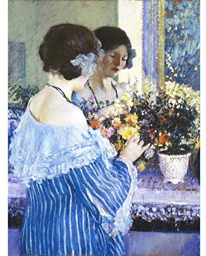 Frieseke Girl Blue Arrangements Fleurs Peintures Murales Grandes Peintures Murales sur Toile de Qualité Supérieure