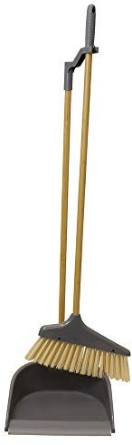 JVL Bamboo Long Handle Dustpan and Bristle Brush Set, Natural, 81cm approx