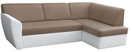 Moeblo Ecksofa Sofa Eckcouch Couch mit Schlaffunktion und Bettkasten Ottomane L-Form Schlafsofa Polstergarnitur Margo (Beige+ Weiß, Ecksofa Rechts)