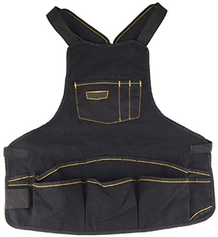 Grembiule per utensili con tasche, grembiule da lavoro resistente Grembiule in tessuto Oxford regolabile Grembiule da giardino impermeabile Borsa per carpentiere Artigiano (nero)