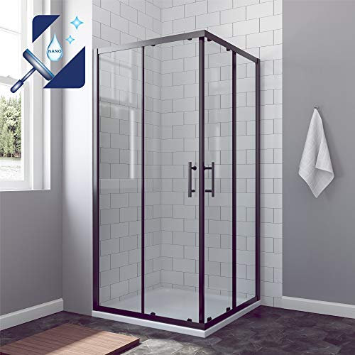 AQUABATOS® 100x100x195 cm Duschkabine Eckeinstieg Schiebetür Duschabtrennung Duschwand Glas Duschtür schwarzer Rahmen 6 mm ESG Sicherheitsglas mit Nano Beschichtung
