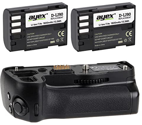 ayex Lot de poignées d'alimentation pour Pentax K-3 & K-3 II - Remplacement pour D-BG5 + 2 batteries D-Li90 - Parfait pour poignée de batterie au format portrait