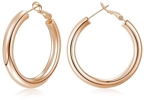 sovesi Hoop Earrings Howllow 14K Gold Plated Gold Hoops for Women Rose Gold Hoop 40mm