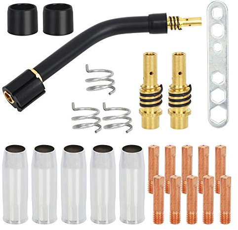 BIGAKSI 24 Tlg Verschleißteile Set für MIG/MAG MB15 Kontaktröhrchen Schweißzubehör 1 Brennerhals 10 Stromdüse M6 x 25 mm 5 Gasdüse konisch steckbar 2 Düsenstock mit Haltefeder und viele andere