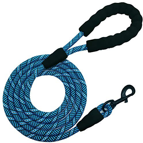 MayPaw 7FT/8FT/10FT Strong Rope Dog Lead, 1/2 Thick Heavy Duty Climbing Nylon Medium Large Dog Lead with Soft Padded Handle for Outdoor Pets Walking Playing Exploring, Blue 7ft