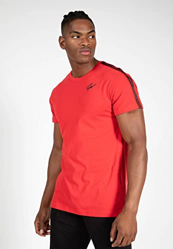 Gorilla Wear Chester Shirt - rot - atmungsaktive leichtes bequemes Oberteil mit Logo zum Sport joggen Laufen Alltag Workout Training aus Baumwolle ansprechende Passform, XL