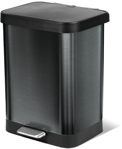 Glad 13-Gallon Stainless Steel Step Trash Can with Clorox Odor Protection, Soft Close Lid, Foot Pedal & Waste Bag Holder – Large Indoor Metal Garbage Bin for Kitchen, Home & Office Use