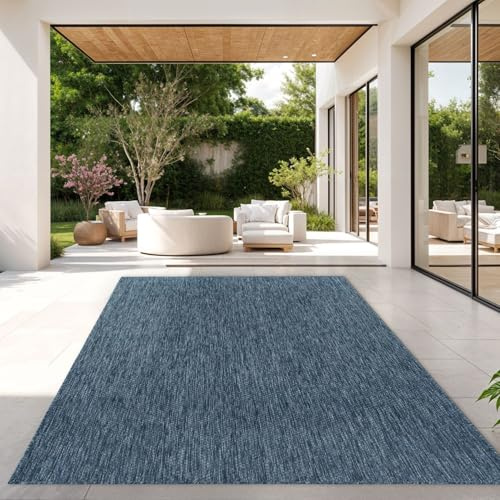 TT Home Teppich Für Outdoor Wetterfest Küchenteppich Balkon Terrasse Unifarbenes Design Modern, Farbe:Blau, Größe:240x340 cm